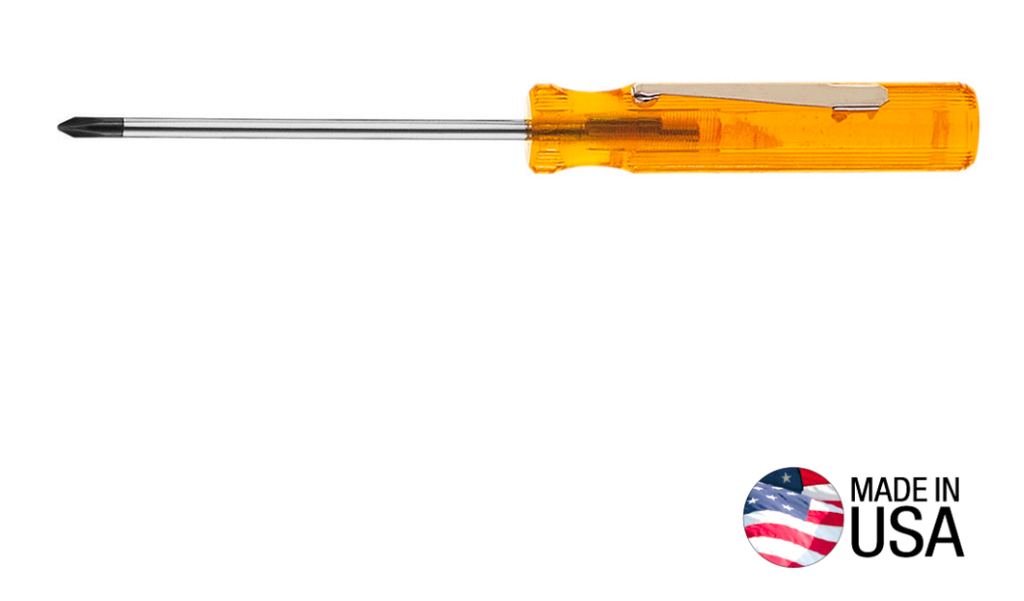 #0 Phillips Pocket Clip Screwdriver, 2-1/2-Inch Round Shank