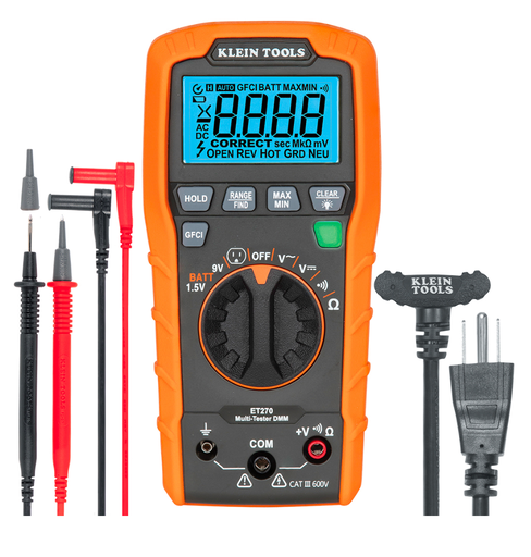 [ET270] Auto-Ranging Digital Multi-Tester with Standard/GFCI Receptacle Tester